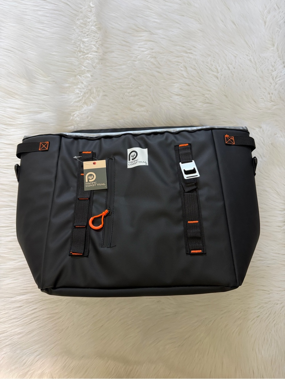 Black Utility Tote Cooler Bag with Orange Accents